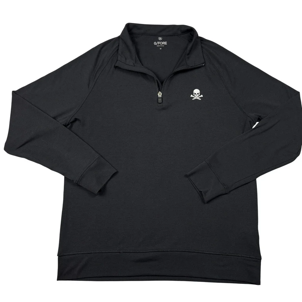 G/FORE Mens Quarter Zip Golf Pullover Onyx Black‎ Skull & Tees G4MS21K79 Size M